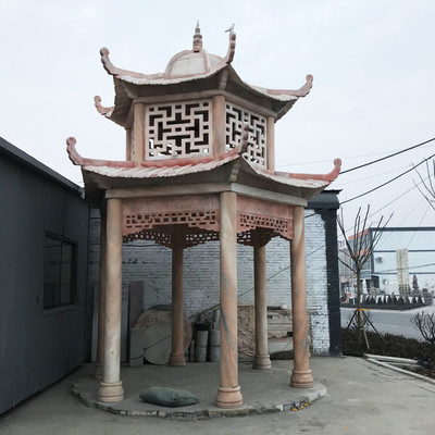 晚霞紅石雕亭子 古建長廊石涼亭 雙層石亭子 別墅園林乘涼休息工程